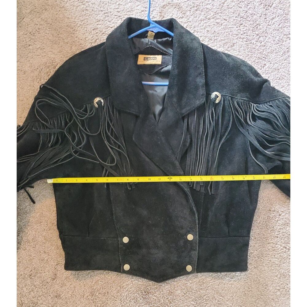 G4000 Genuine Leather Black Suede Fringed Motorcycle Jacket Waist Length Size M - Picture 10 of 12